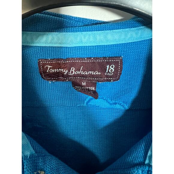 Tommy Bahama Polo Mens Size M Medium Blue Tropical Leaves Short Sleeve Cotton - Picture 5 of 9